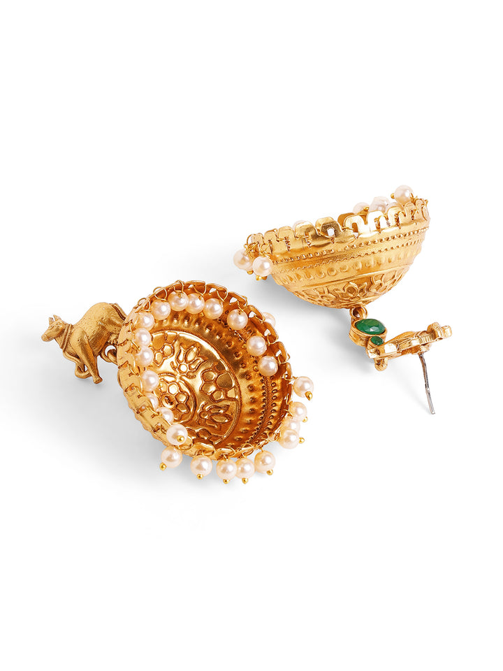 Priyaasi Gold Plated Temple Drop Earrings