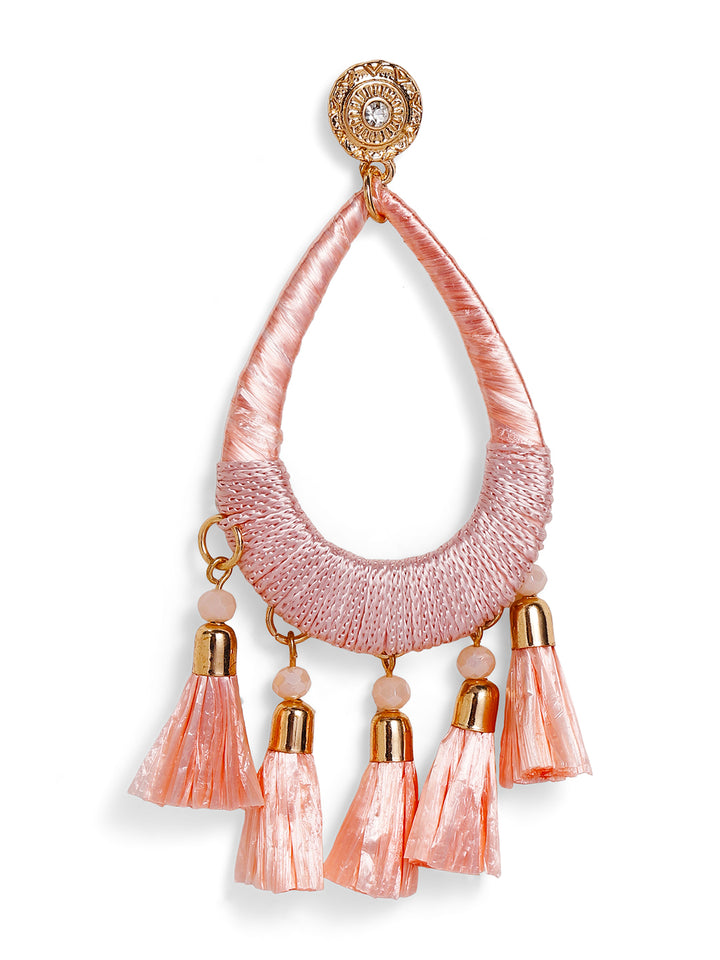 Priyaasi Gold Plated Pink Beaded Drop Earrings