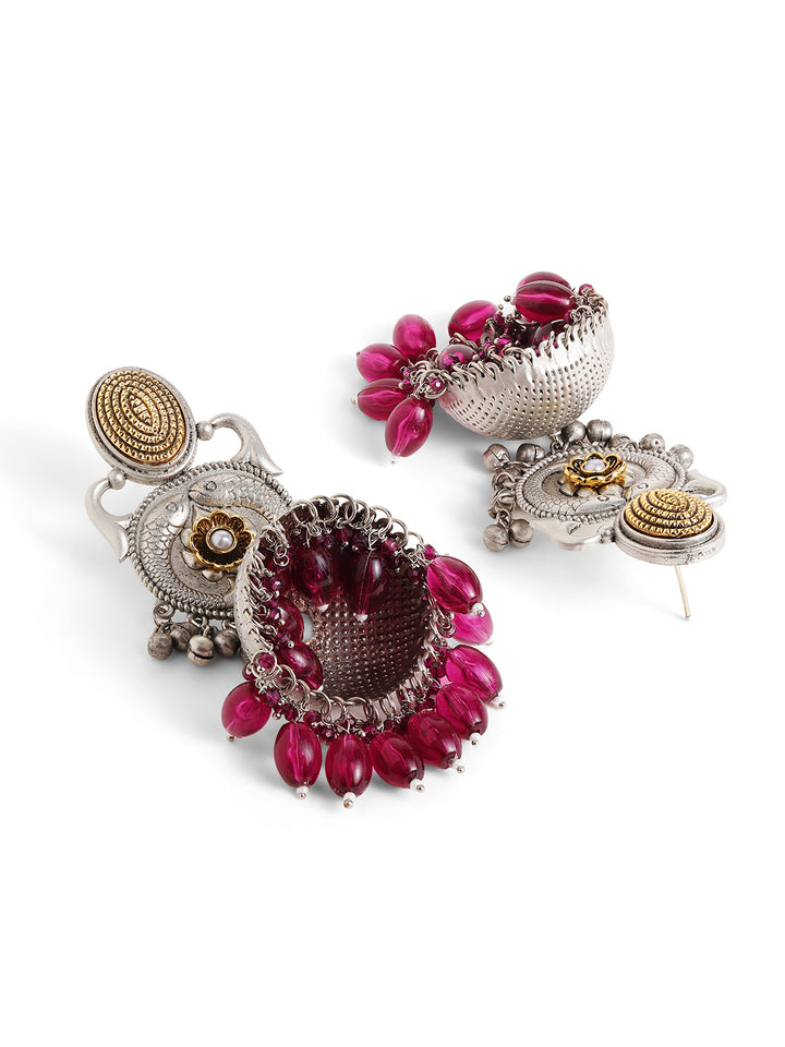 Priyaasi Silver Plated Oxidized Drop Earrings