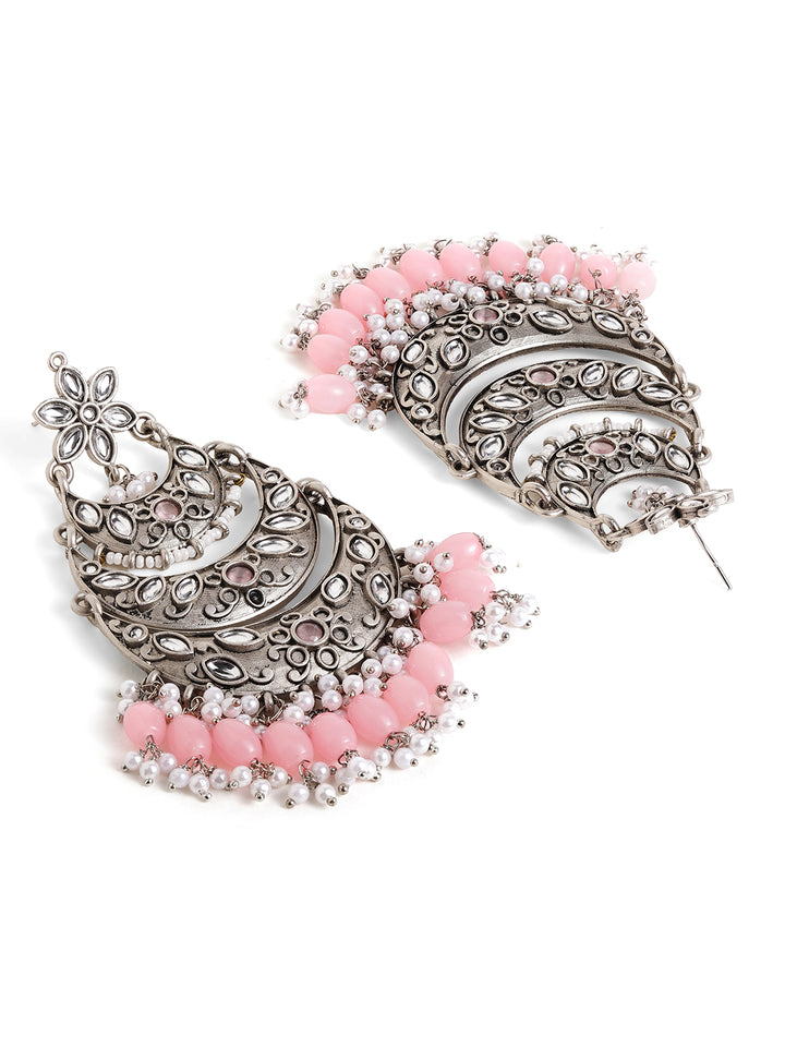 Priyaasi Silver Plated Oxidized Chandbali Earrings