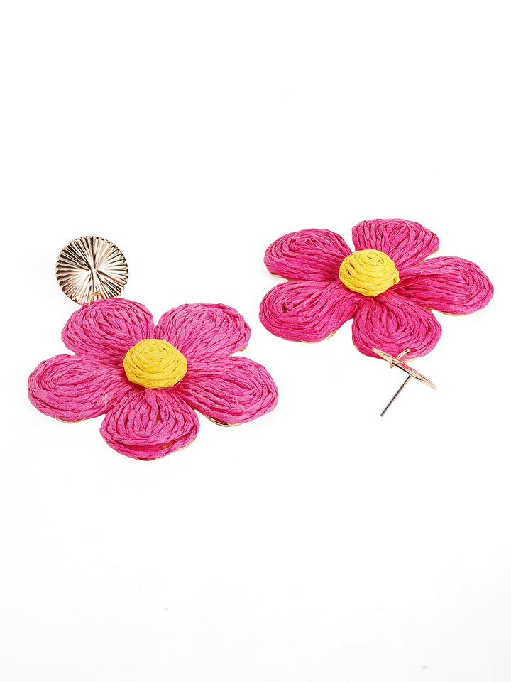 Priyaasi Gold Plated Pink Floral Drop Earrings