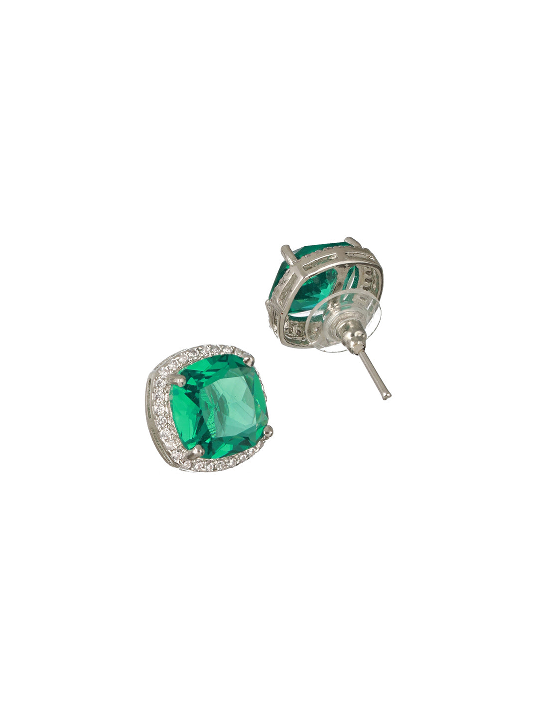 Priyaasi Silver Plated Emarld Stud Earrings