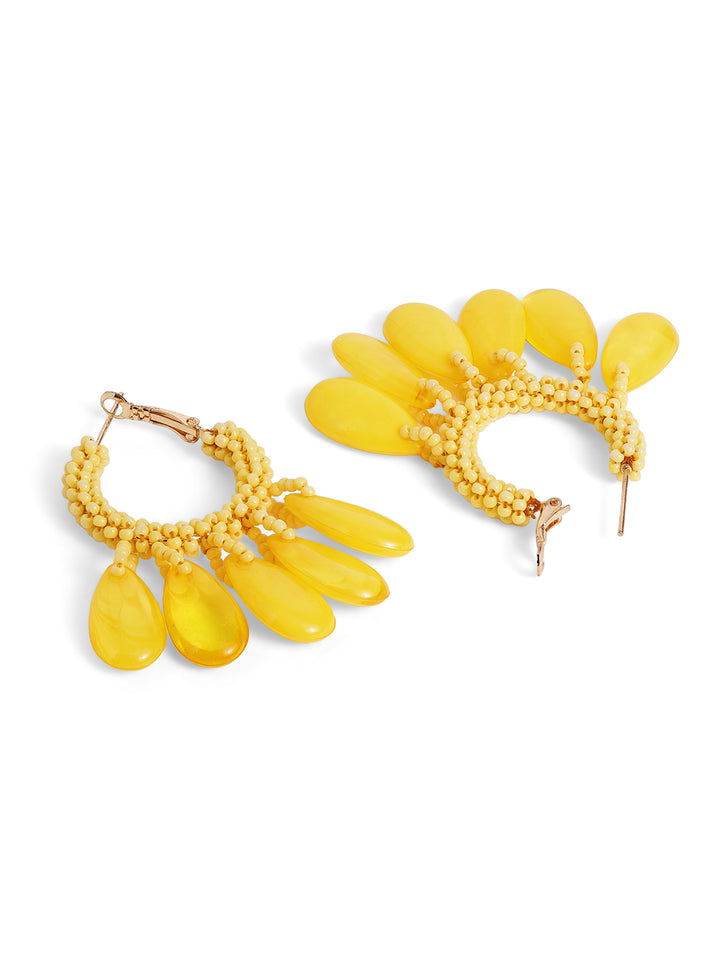 Priyaasi Gold Plated Yellow Beaded Hoops Earrings