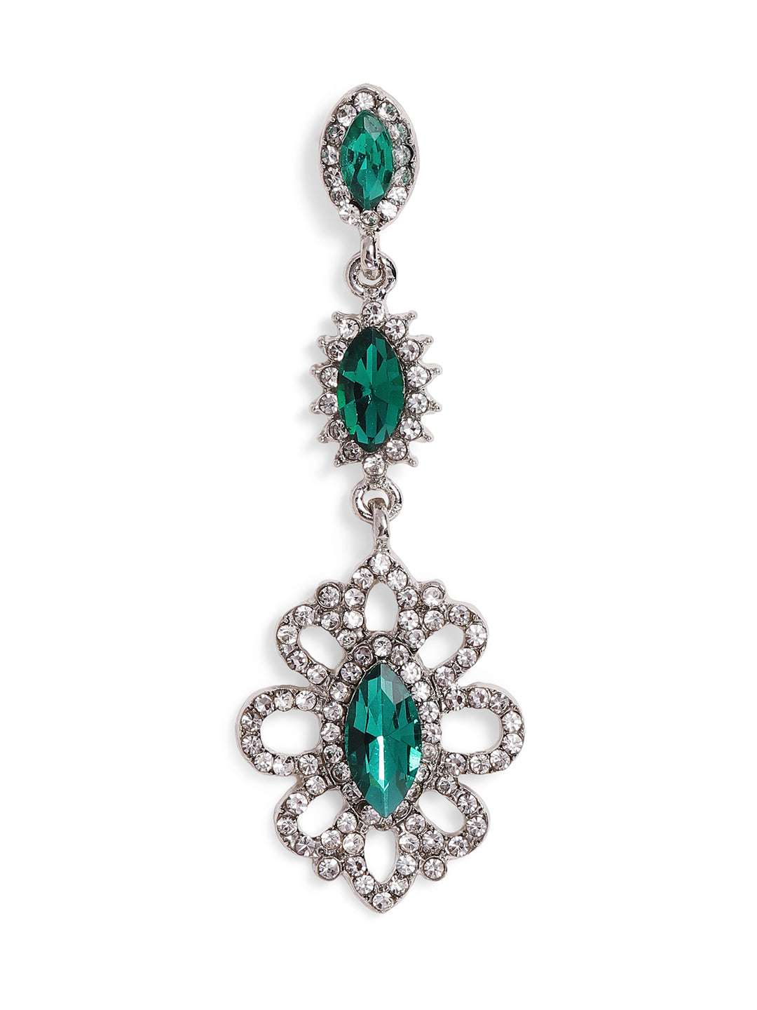 Priyaasi Silver Plated Green Crystal Drop Earrings
