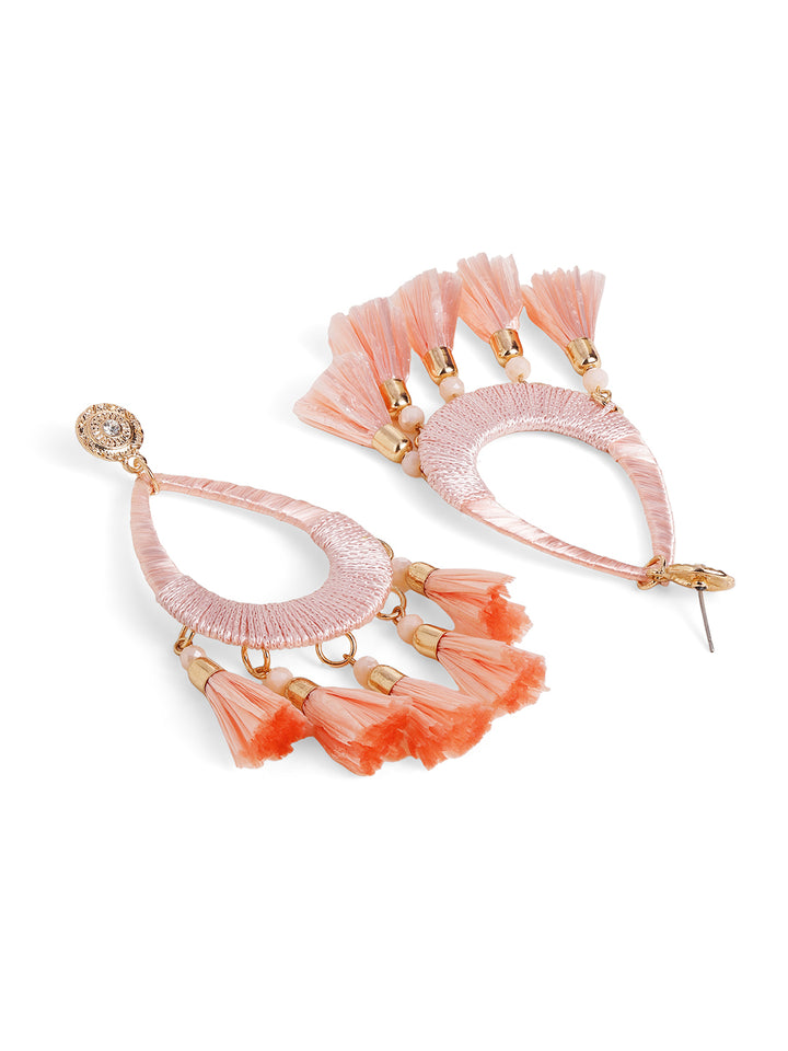 Priyaasi Gold Plated Pink Beaded Drop Earrings