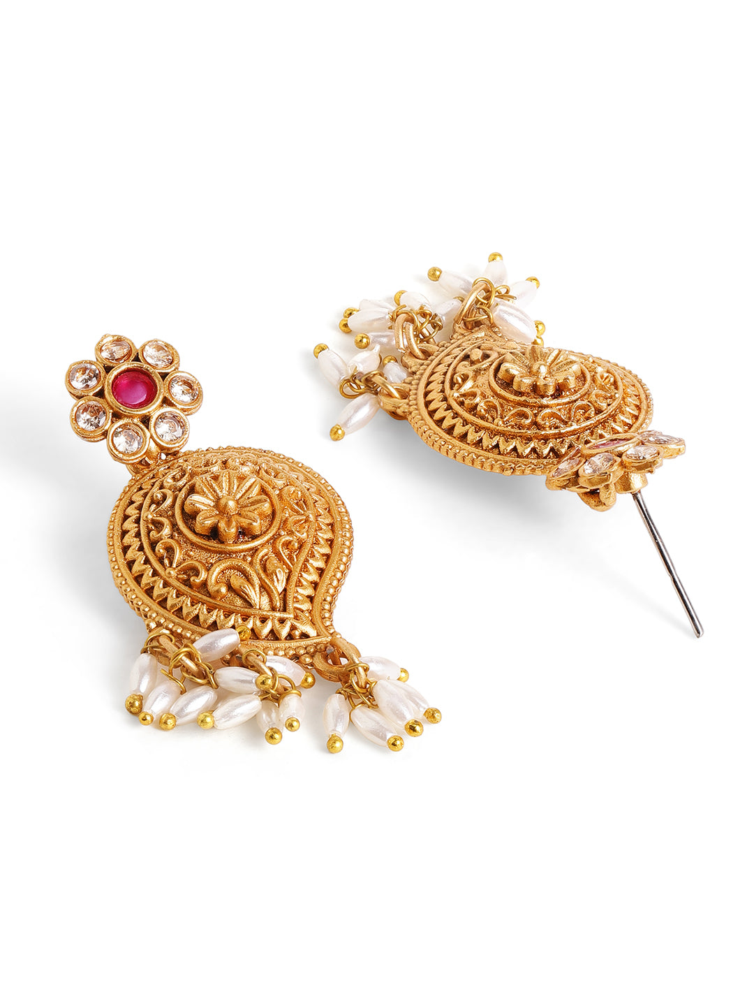 Priyaasi Gold Plated Temple Drop Earrings