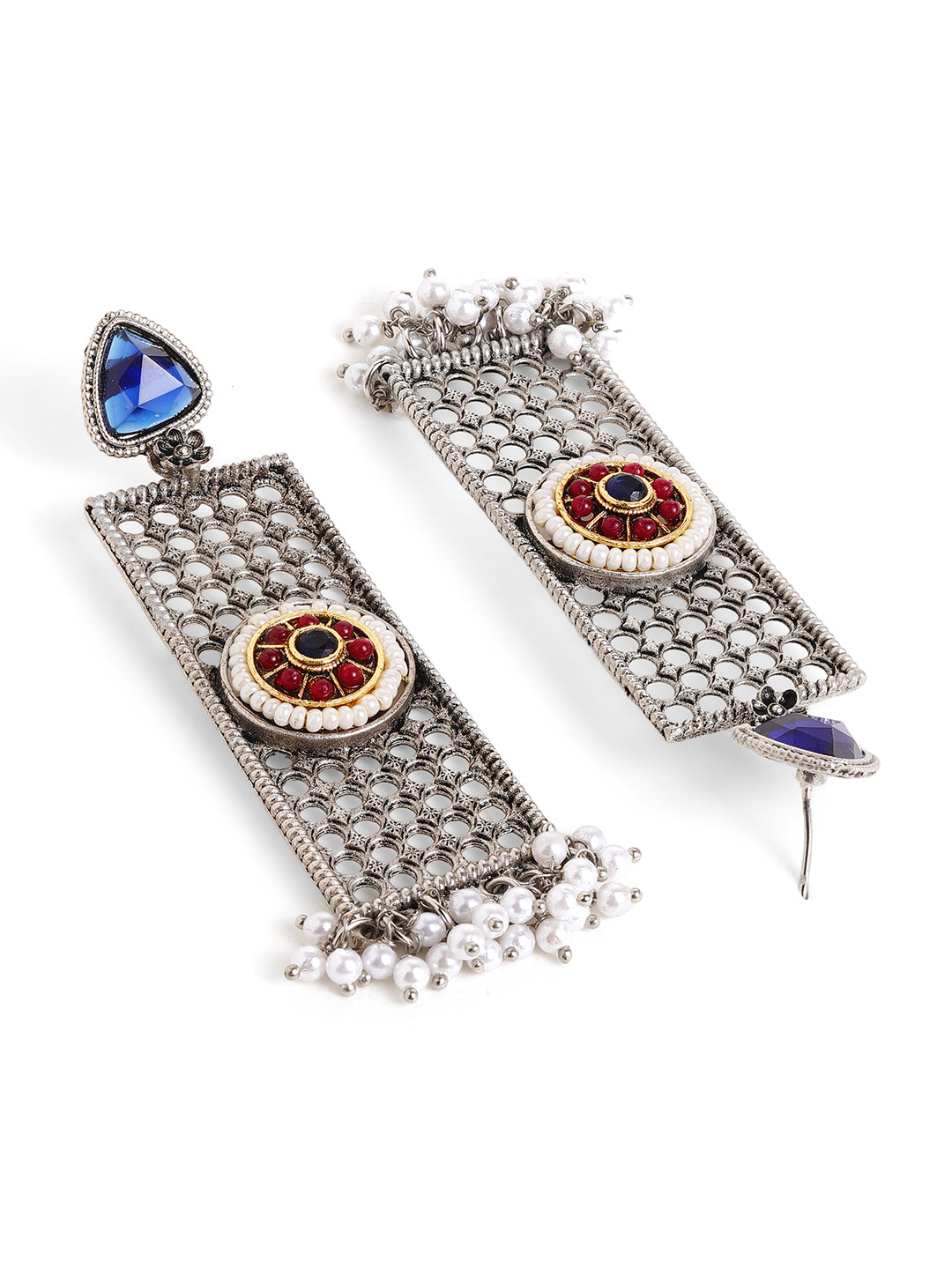 Priyaasi Silver Plated Oxidized Dangle Earrings