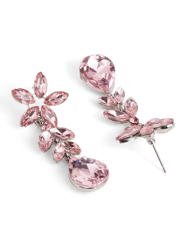 Priyaasi Silver Plated Pink Crystal Drop Earrings