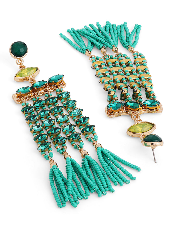 Priyaasi Gold Plated Green Beaded Dangle Earrings