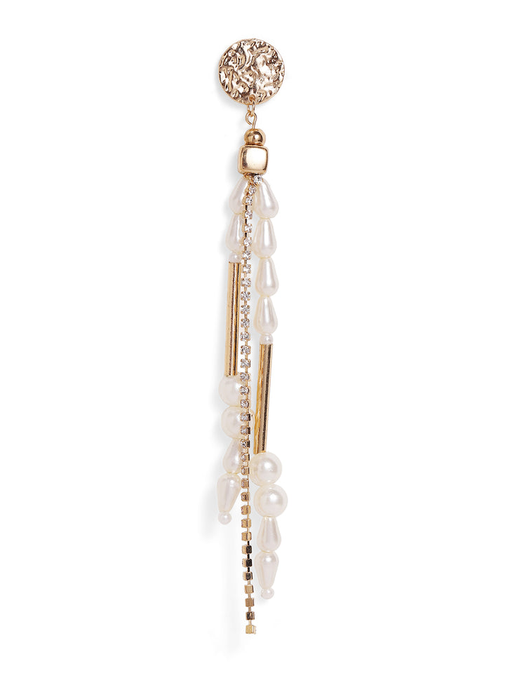 Priyaasi Gold Plated White Beaded Dangle Earrings
