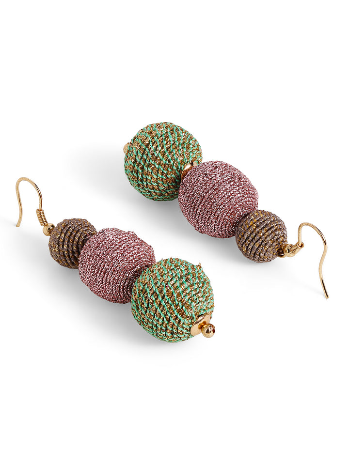 Priyaasi Gold Plated Green Beaded Drop Earrings