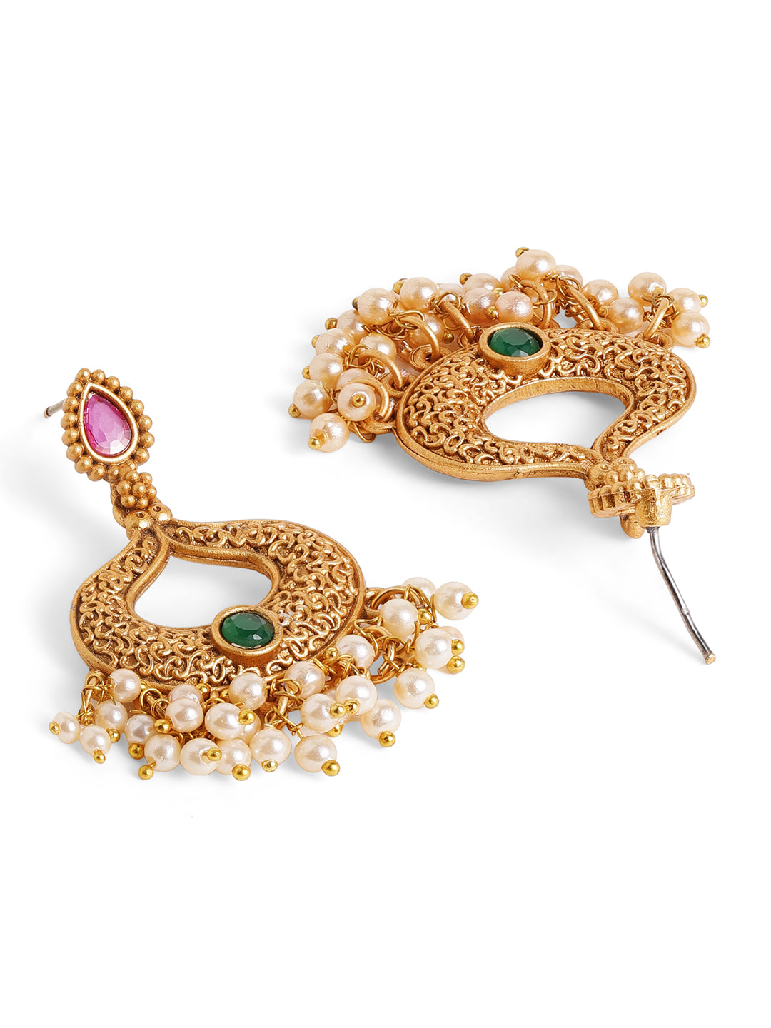 Priyaasi Gold Plated Temple Chandbali Earrings