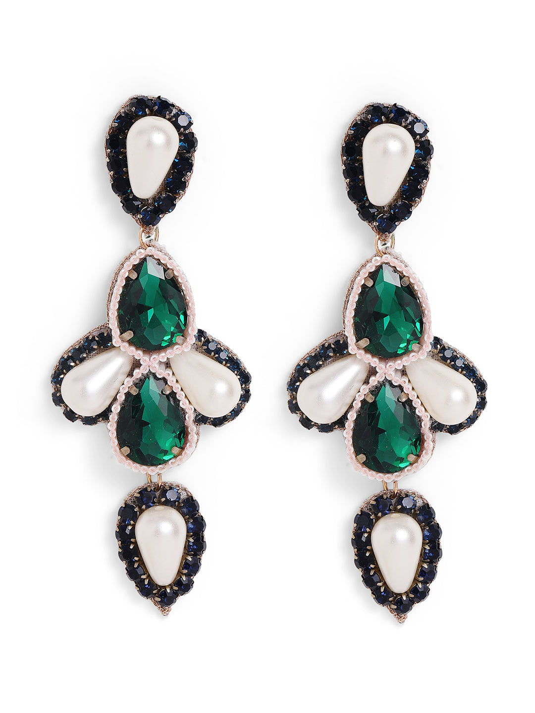 Priyaasi Gold Plated Green Crystal Drop Earrings