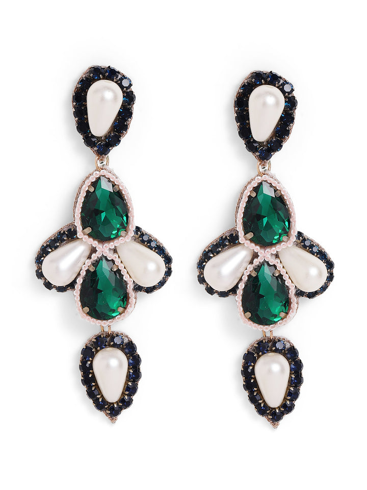 Priyaasi Gold Plated Green Crystal Drop Earrings