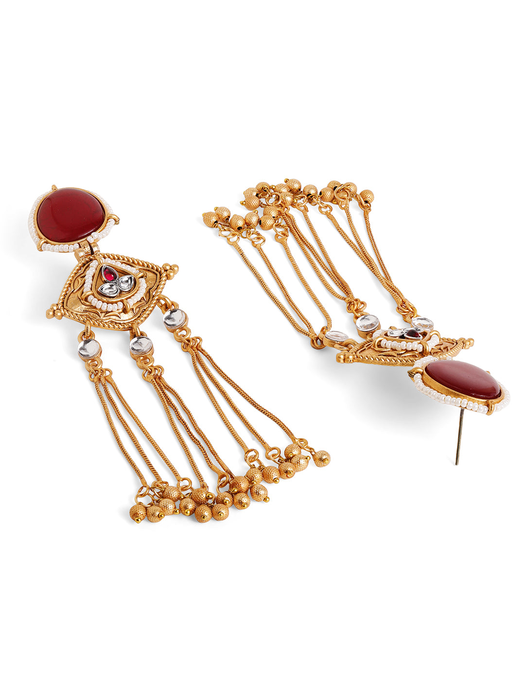 Priyaasi Gold Plated Red Kundan Dangle Earrings