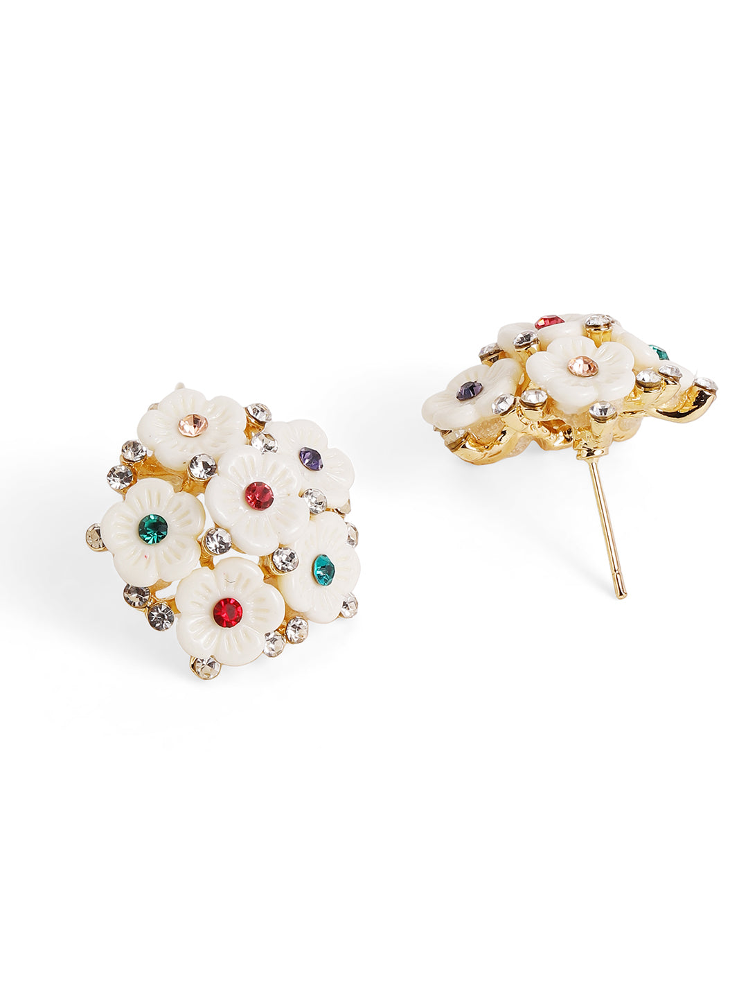 Priyaasi Gold Plated White Floral Stud Earrings