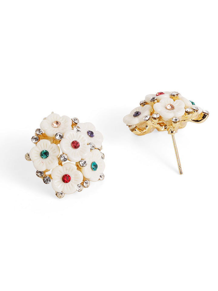 Priyaasi Gold Plated White Floral Stud Earrings