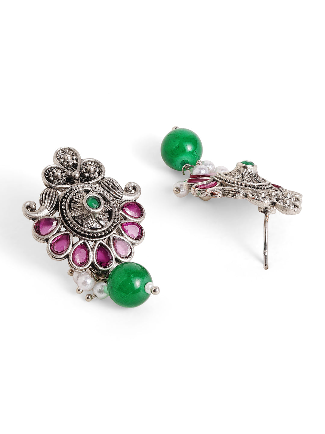 Priyaasi Silver Plated Oxidized Drop Earrings