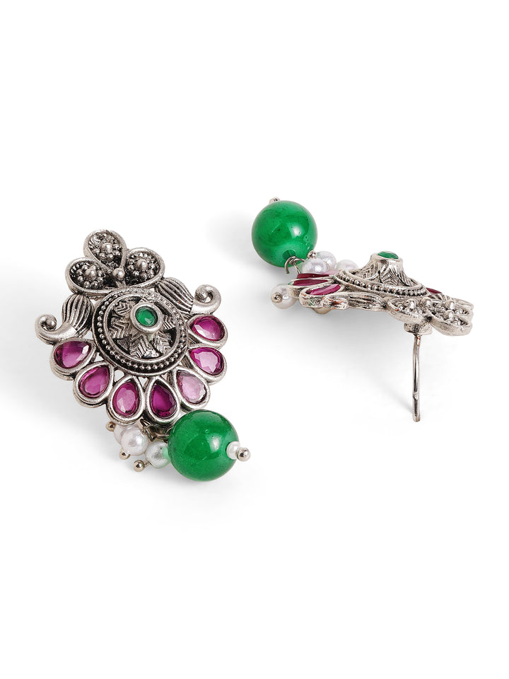 Priyaasi Silver Plated Oxidized Drop Earrings