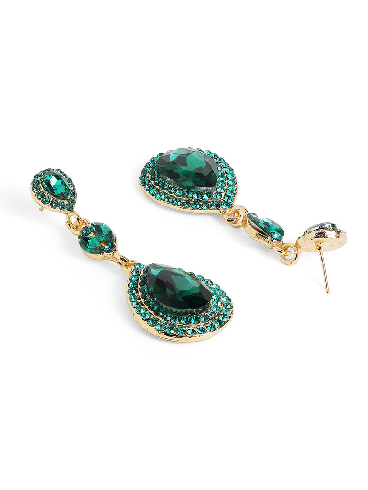 Priyaasi Gold Plated Green Crystal Drop Earrings