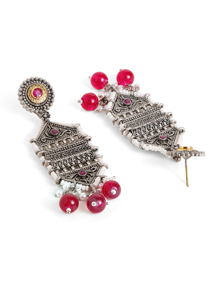 Priyaasi Silver Plated Oxidized Drop Earrings