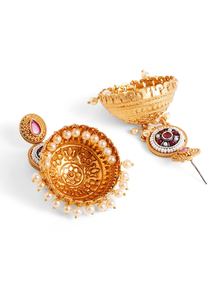 Priyaasi Gold Plated Kundan Jhumka Earrings