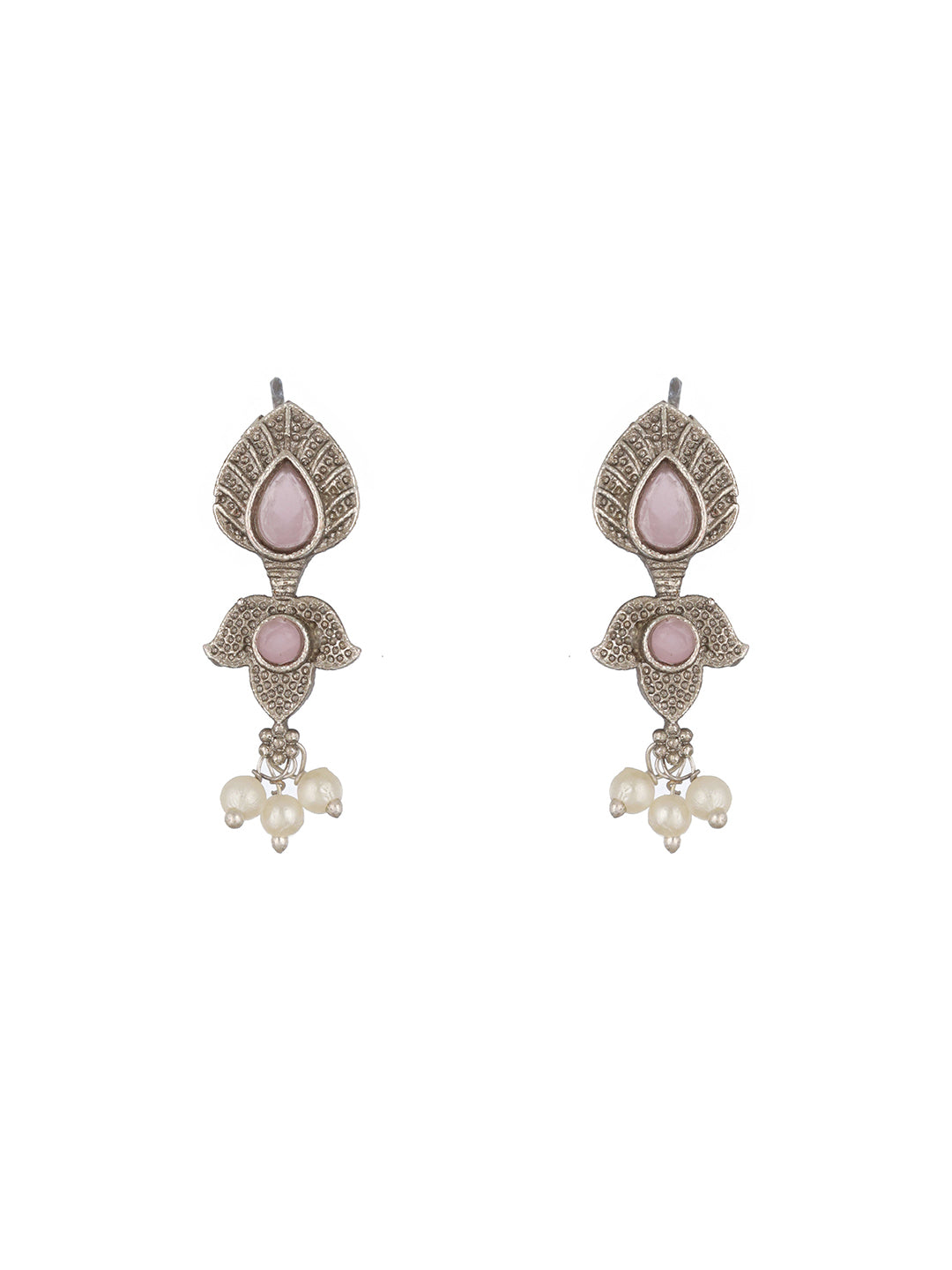 Priyaasi Silver Plated Pink Floral Jewellery Set