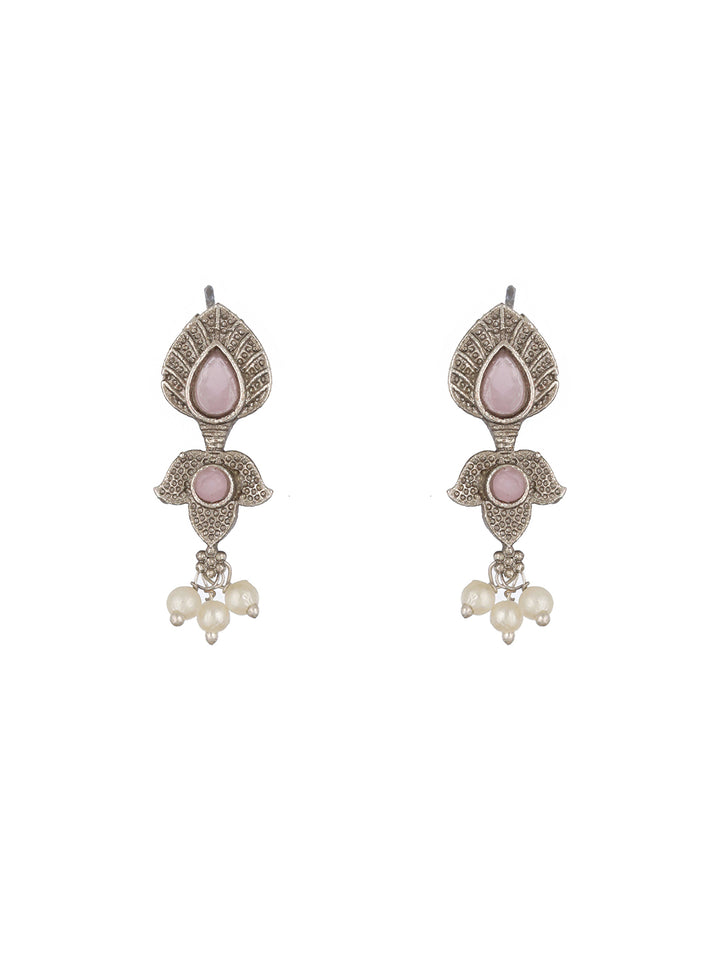 Priyaasi Silver Plated Pink Floral Jewellery Set