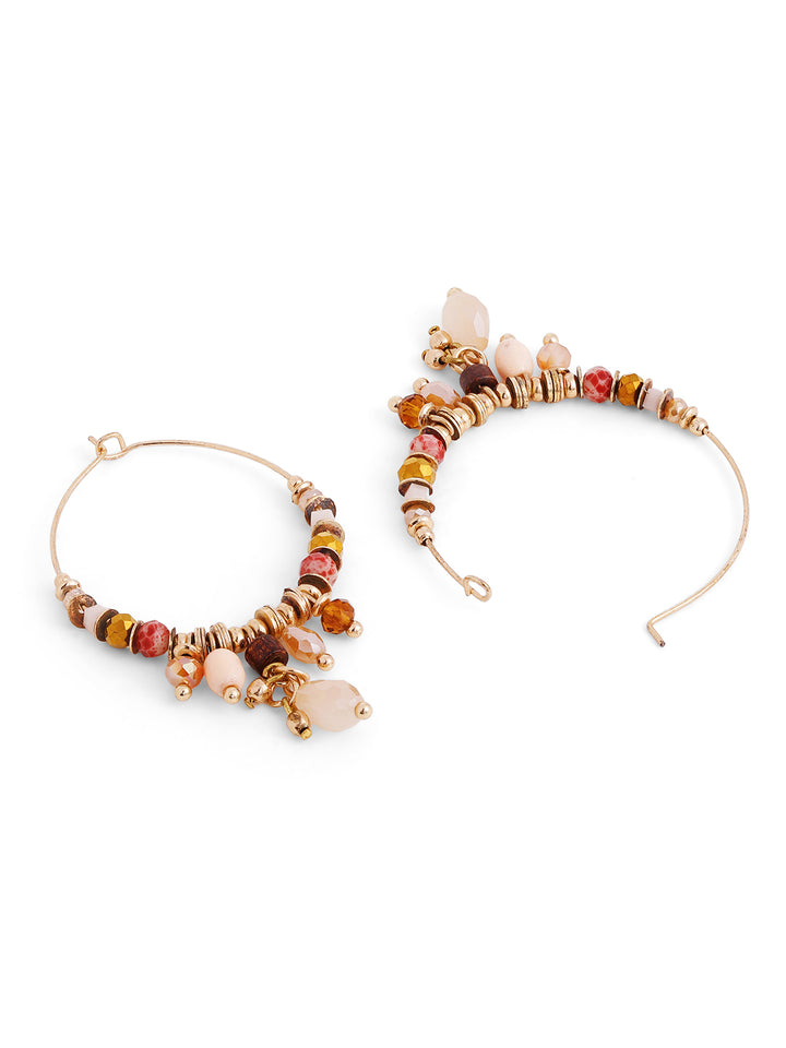 Priyaasi Gold Plated Pink Beaded Drop Earrings