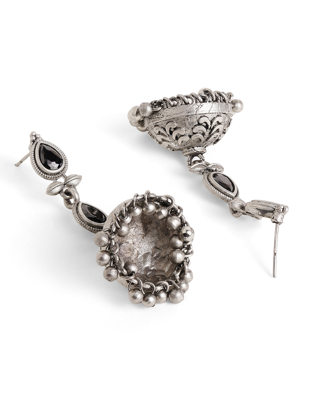 Priyaasi Silver Plated Oxidized Drop Earrings