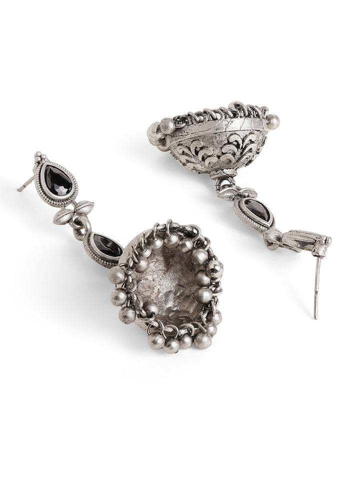 Priyaasi Silver Plated Oxidized Drop Earrings