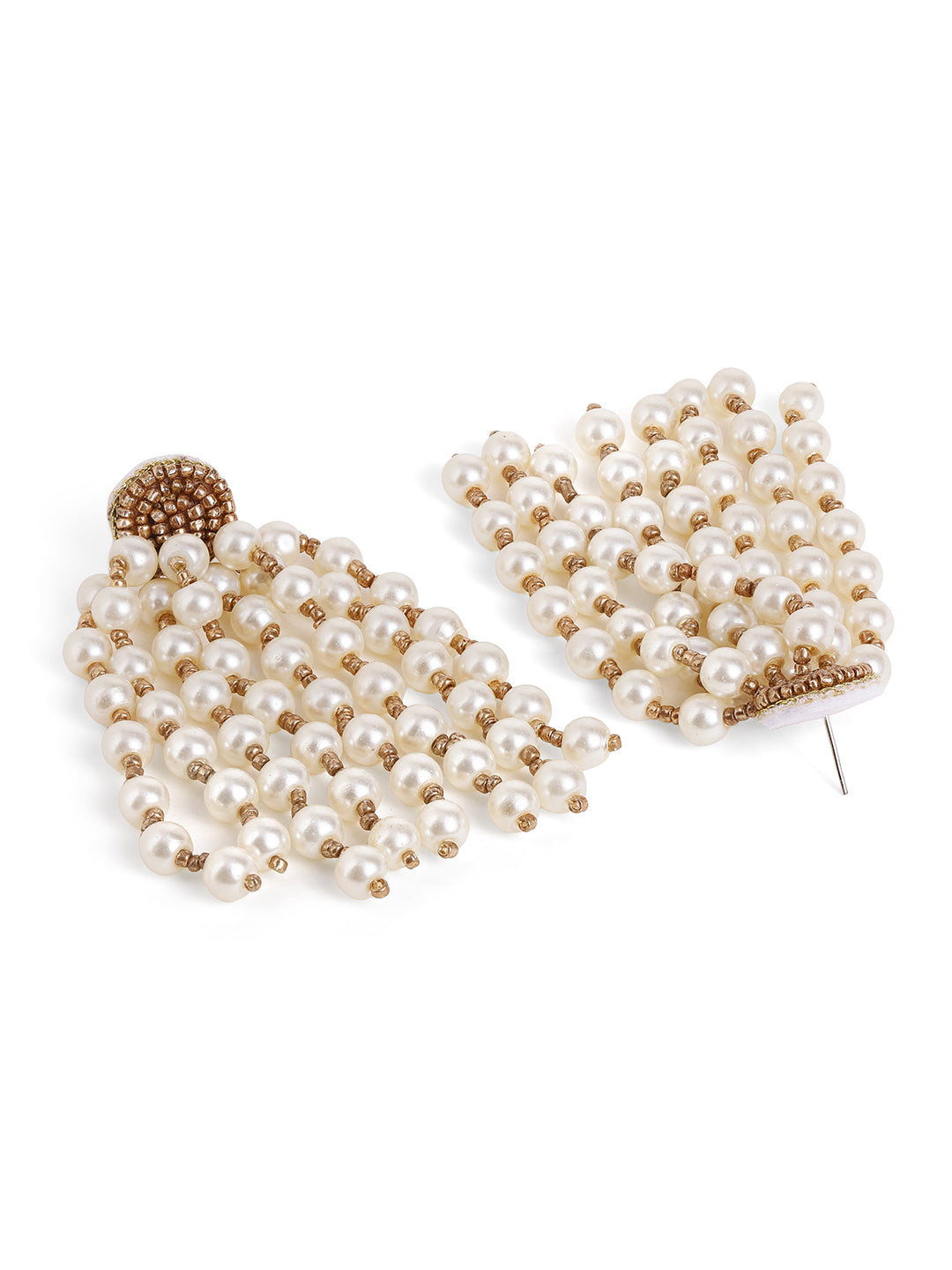 Priyaasi Gold Plated White Beaded Drop Earrings