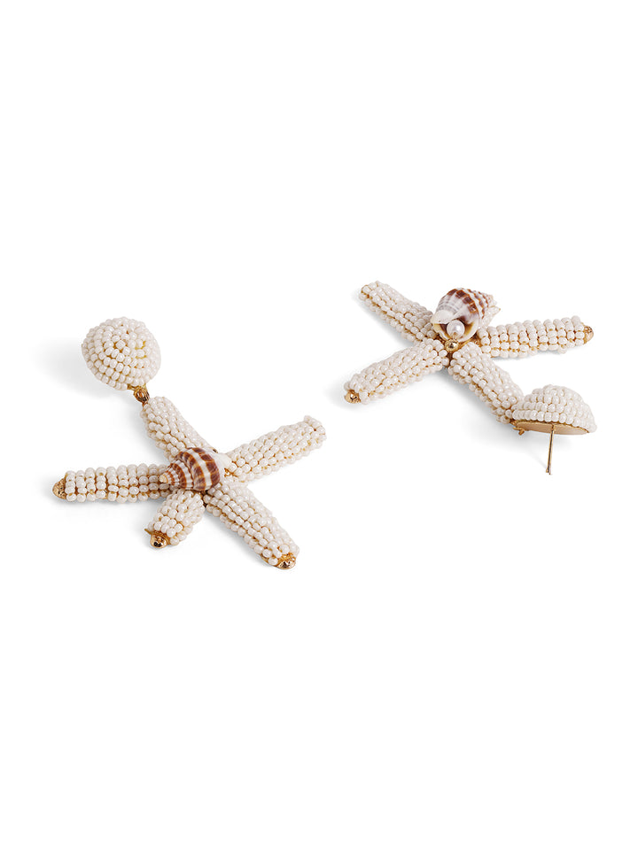 Priyaasi Gold Plated White Beaded Drop Earrings