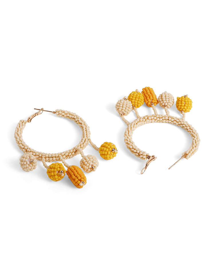 Priyaasi Gold Plated White Beaded Hoops Earrings