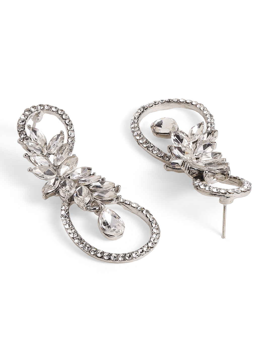 Priyaasi Silver Plated Silver Crystal Drop Earrings