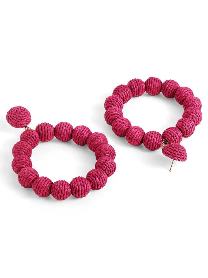 Priyaasi Gold Plated Maroon Beaded Drop Earrings