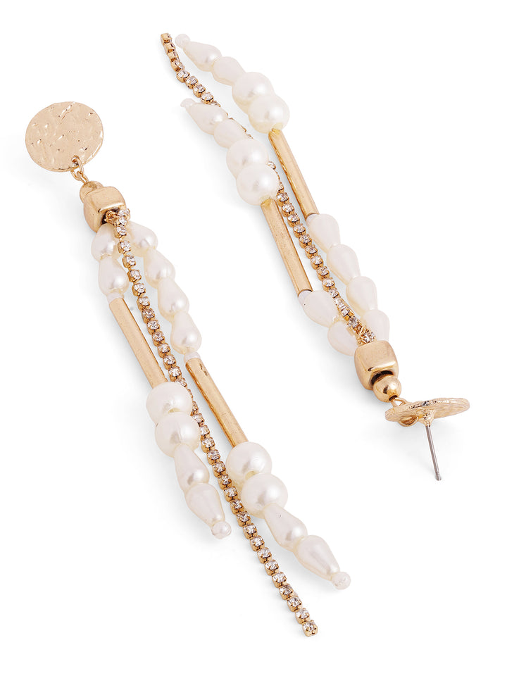 Priyaasi Gold Plated White Beaded Dangle Earrings