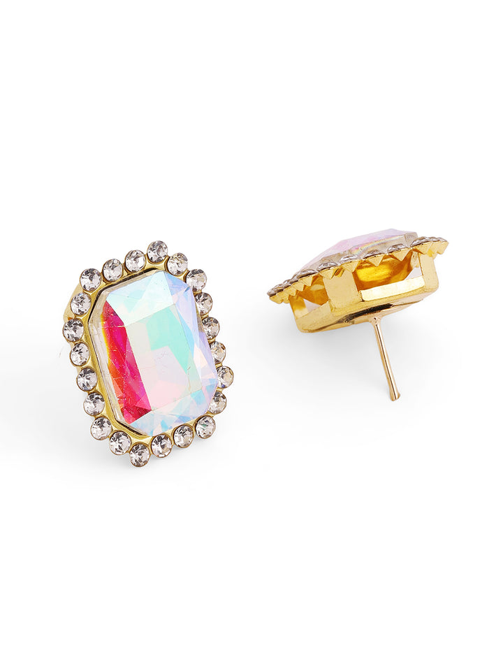 Priyaasi Silver Plated Red Crystal Stud Earrings