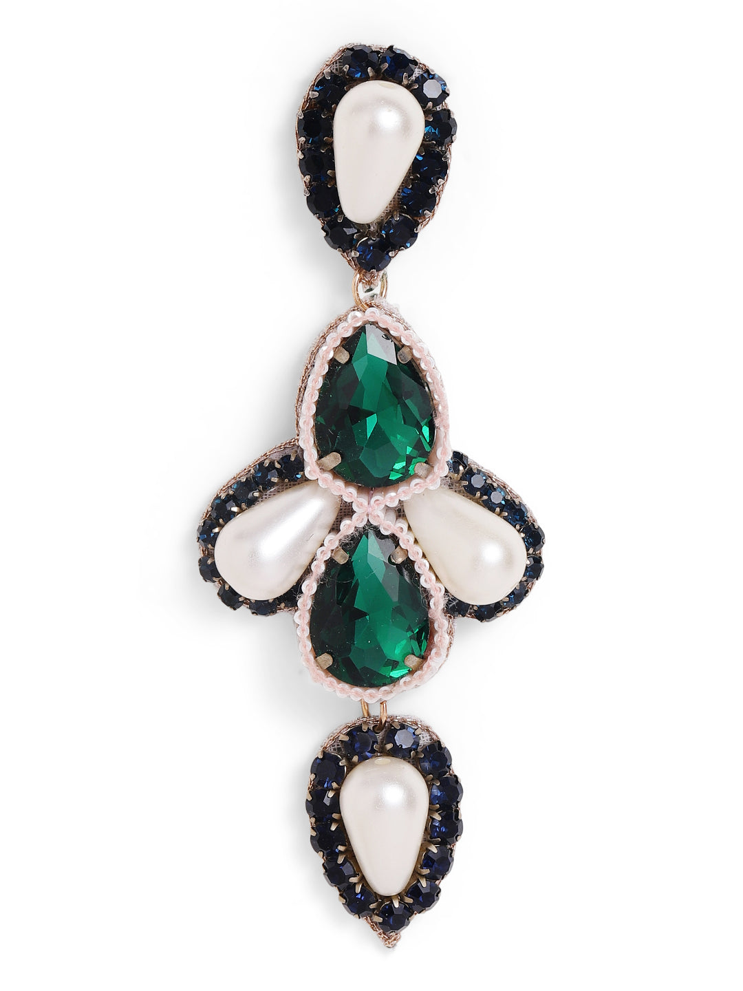 Priyaasi Gold Plated Green Crystal Drop Earrings