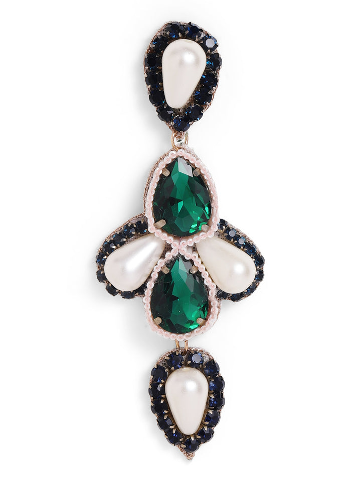 Priyaasi Gold Plated Green Crystal Drop Earrings