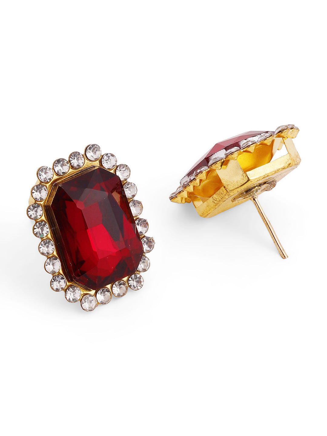 Priyaasi Silver Plated Red Crystal Stud Earrings