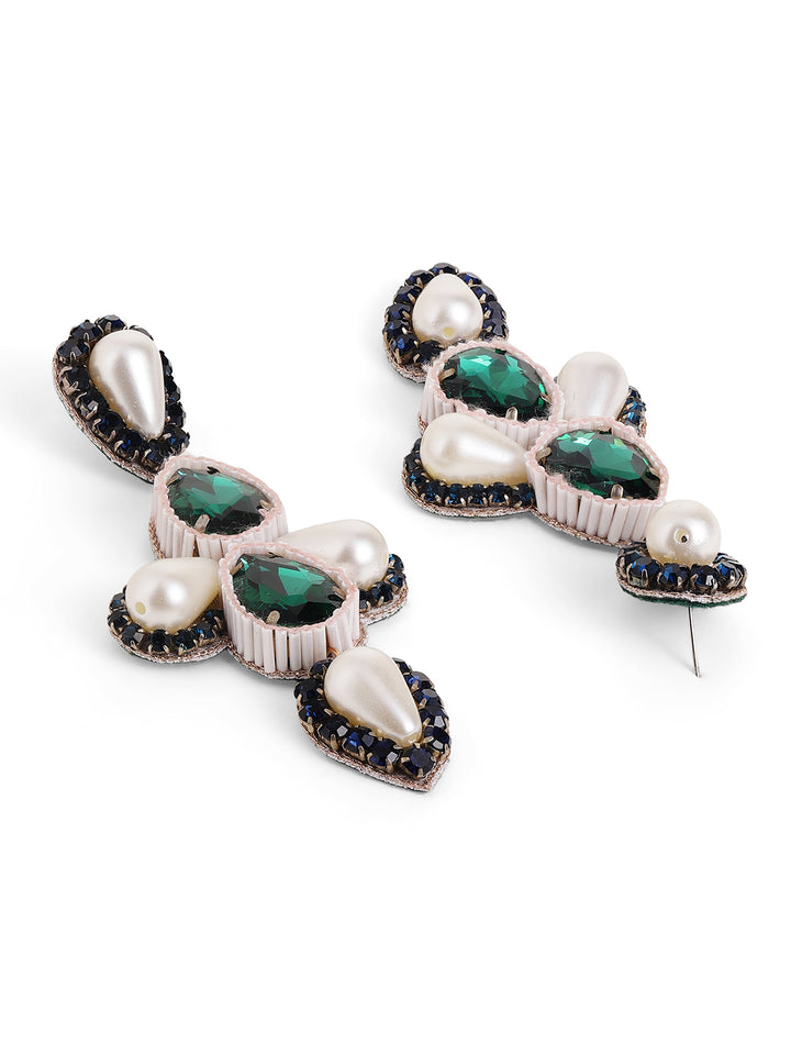 Priyaasi Gold Plated Green Crystal Drop Earrings