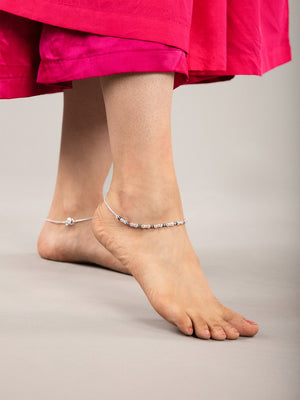 Priyaasi Leaf Charm Silver Plated Anklet Set of 2