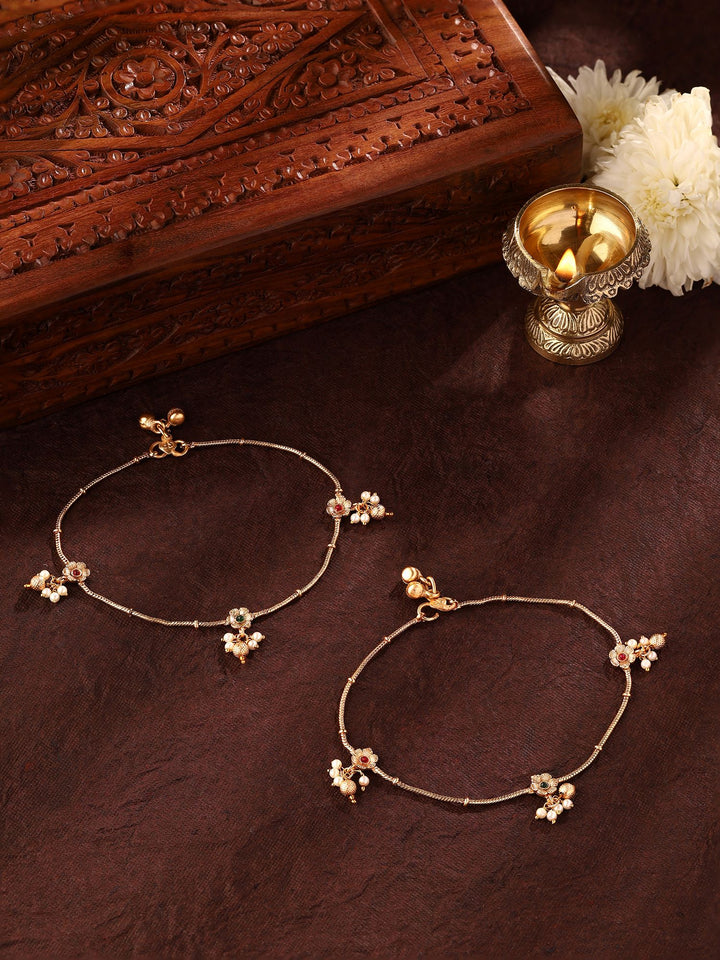 Priyaasi Gold Plated Temple Stones Floral Ankels