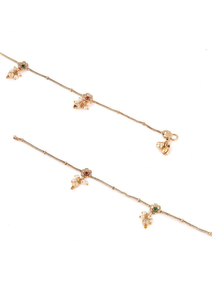 Priyaasi Gold Plated Temple Stones Floral Ankels