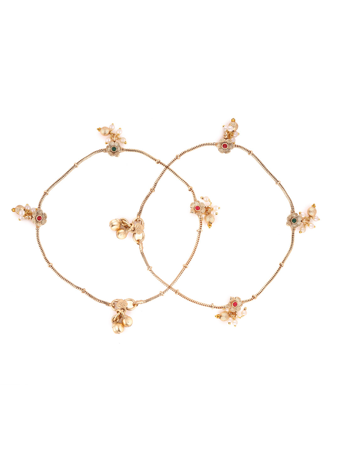 Priyaasi Gold Plated Temple Stones Floral Ankels