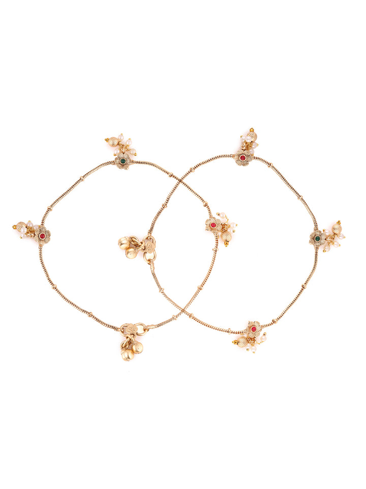Priyaasi Gold Plated Temple Stones Floral Ankels