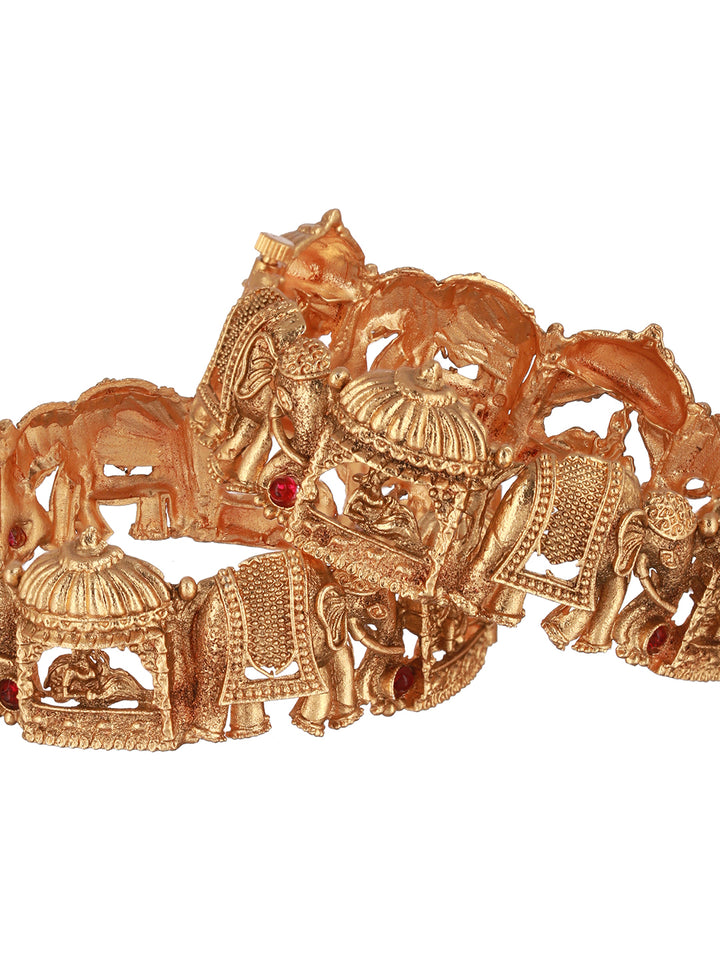 Studded Doli Pattern Gold-Plated Bangle Set of 2