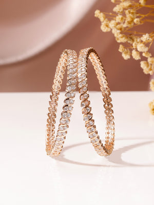 Simple Whitestoned AD Rosegold Pair of Bangles