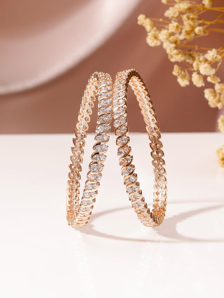 Simple Whitestoned AD Rosegold Pair of Bangles